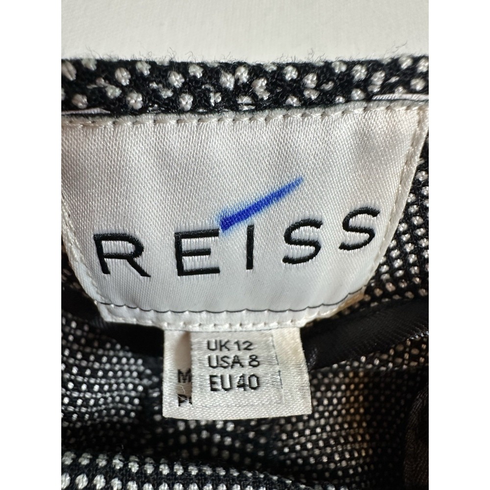 REISS Women 8 Black White Check Neela Trouser Pants Pleated Academia Wool Blend - Picture 6 of 11